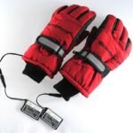 Rechargeable Heated Gloves, Knitted, Khaki and Red - Image 2